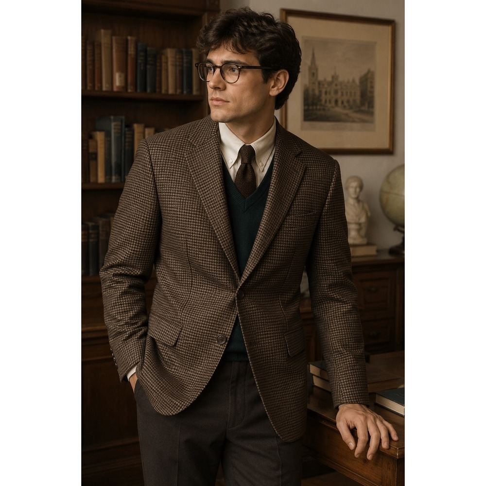 Jos. A. Bank Signature Collection 38R Brown Silk Wool Houndstooth Sport Coat
